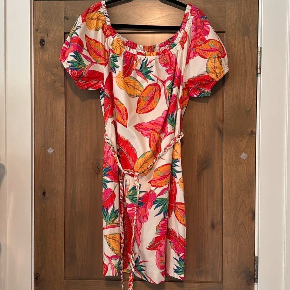 NWT Nine West Mini Dress Womens L Puff sleeve off shoulder Floral Resort Beach